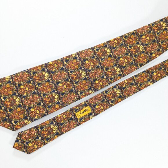 Vintage 100% silk YSL floral neck tie, maximalist designer gift for men - Picture 3 of 9